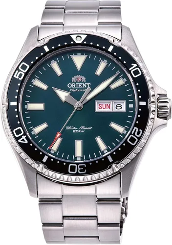 Vista 3 de Orient Reloj automático de 656.2 ft para hombre con esfera verde pulsera de acero RA-AA0004E, Verde, Moderno