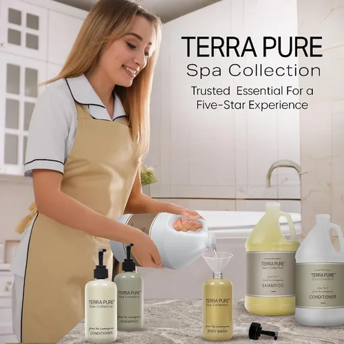 Vista 7 de Spa Collection Juego de galones y dispensadores Kit de amenidades 1-Shoppe Champú, acondicionador, gel de baño Botellas de bomba recargables