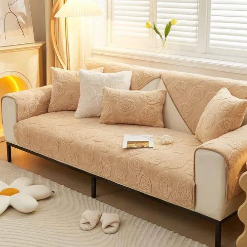 Vista 3 de vctops Funda de sofá jacquard con diseño de rosas y flores, de felpa suave, antideslizante, mullida, protector de muebles para sala de estar