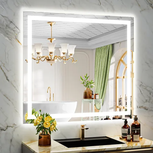 Vista 19 de Espejo de baño LED de 24x30 pulgadas con luces, espejo de tocador frontal y retroiluminado para pared de baño con 3 colores, regulable