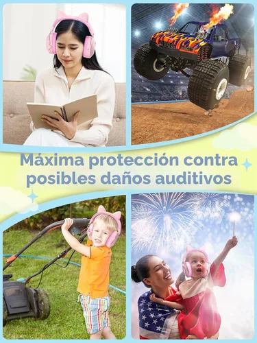 Vista 8 de Dr.meter EM200 Noise Cancelling Headphones for Kids Cute Cat Ear Muffs Rosa