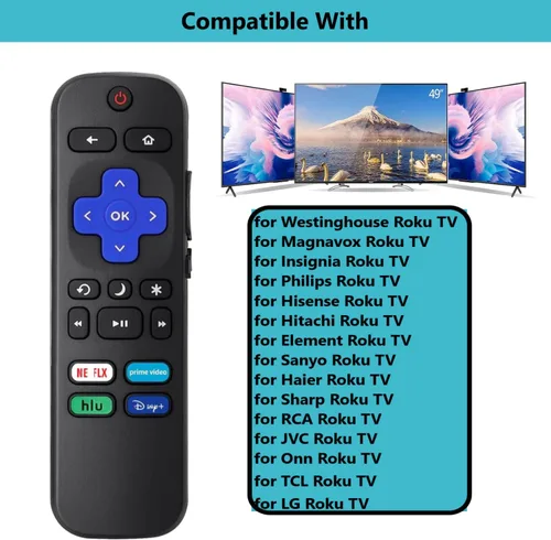 Vista 3 de [Paquete de 2] Control remoto de repuesto para Roku TV, compatible con televisores TCL, Hisense, Onn, Sharp, Element, Westinghouse, Philips Series