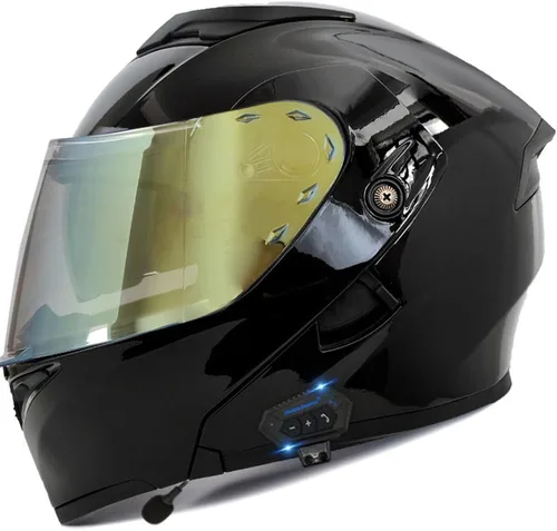 Vista 23 de Casco modular Bluetooth para motocicleta, aprobado por DOT, abatible, de cara completa, integrado, antivaho, doble visera, casco para motocicleta