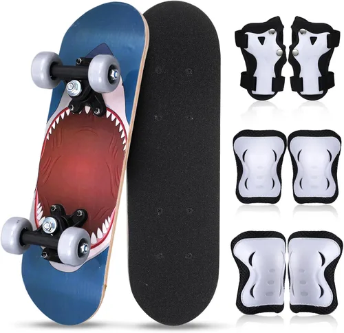 Vista 7 de Honoson Juego de 7 piezas de rodilleras, coderas y muñequeras para patinetas para principiantes y niños pequeños