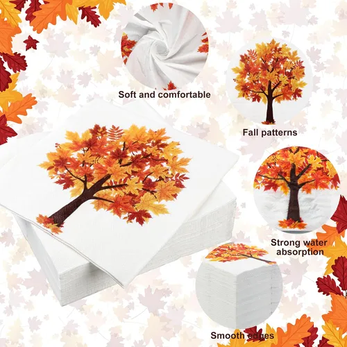 Vista 3 de Paquete de 60 servilletas de papel de otoño, hojas de arce, servilletas desechables de hojas de otoño, servilletas decorativas para otoño