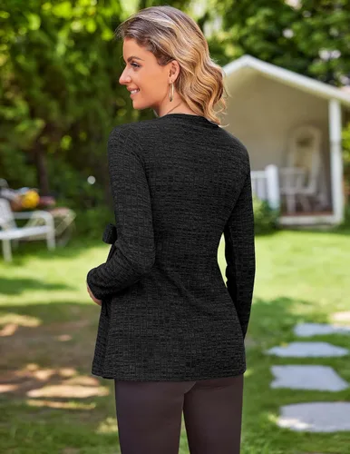 Vista 5 de Ekouaer Camisas de maternidad de manga larga para mujer, blusas casuales de punto acanalado para embarazadas, tallas S-XXL