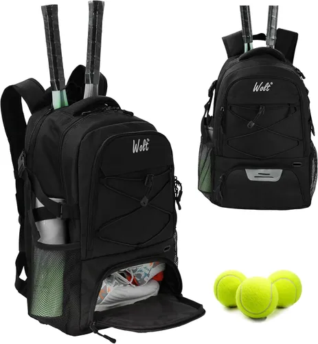 Vista 10 de Mochila para raqueta de tenis WOLT - Mochila grande para raqueta de tenis para hombres y mujeres - Compartimento ventilado para zapatos - Capacidad