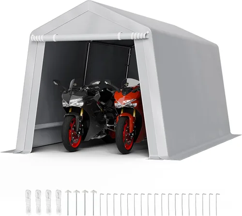 Vista 88 de VEVOR Cobertizo Tienda de Almacenamiento Exterior Portátil Resistente de 6 x 8 x 7 pies, Refugio de Cochera Garaje Impermeable con Puerta Enrollable