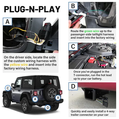 Vista 3 de MECMO Multi-Tow - Arnés de cables para remolques de 4 vías planas a 7 vías con cuchillas y adaptador de remolque de 4 planos con cableado