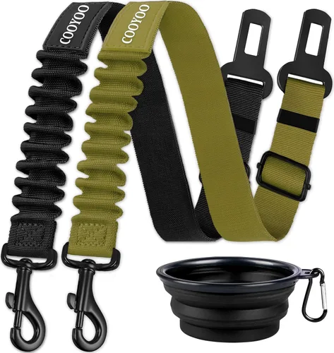 Vista 25 de COOYOO cinturón de seguridad retráctil y ajustable para perro, juego de 3 piezas, cinturón de nailon para vehículo, para que tu mascota esté segura