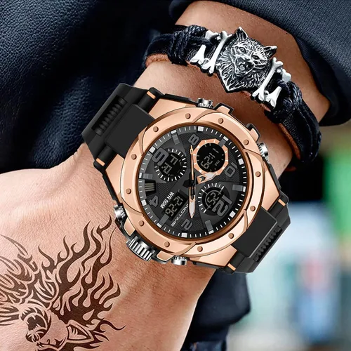 Vista 3 de findtime Reloj para hombre relojes militares para hombre impermeables 5 ATM deportivo para trabajo digital analógico color negro verde dorado