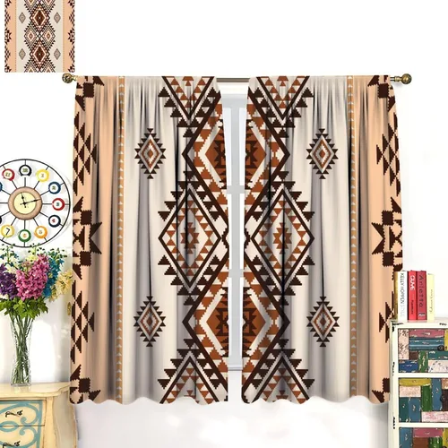 Vista 76 de Cortinas con patrón geométrico tribal, estilo suroeste, azteca, rústico, occidental, nativo americano, opacas, con bolsillo para barra, decoración