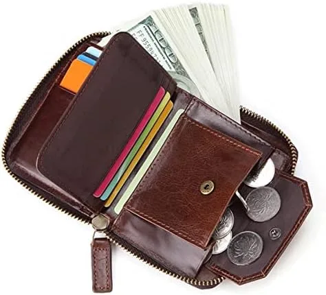 Vista 3 de WYFDP - Cartera de cuero para hombre, monedero de cuero auténtico, monedero pequeño, monedero para hombre, monedero corto con llavero