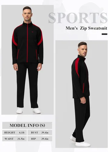 Vista 8 de MoFiz Conjunto deportivo para hombre, conjunto deportivo de 2 piezas para correr, casual, calentamiento, cremallera completa, para correr, deportes