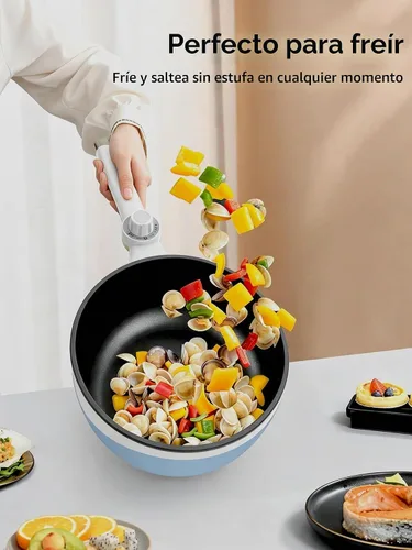 Vista 7 de Audecook Olla Caliente Eléctrica, Mini Sartén Eléctrica Portátil de 1.7L con Ajuste de Potencia, Sartén de Salteado Antiadherente para Ramen