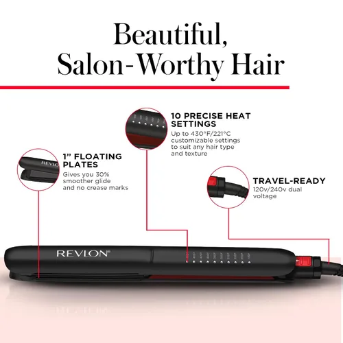 Vista 5 de REVLON Smoothstay Alisador de Cabello de 1 Pulgada - La plancha plana con infusión de aceite de coco ayuda a mejorar el brillo y la suavidad, reduce