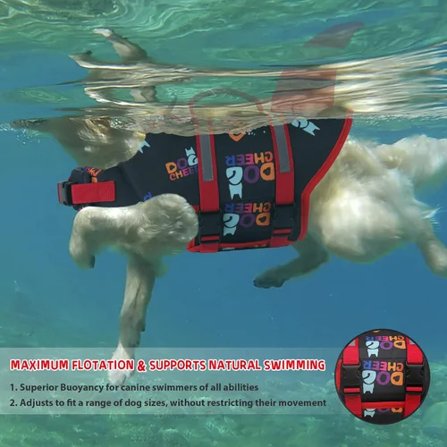 Vista 3 de Dogcheer - Chaleco salvavidas para perros, lindo diseño de tiburón para natación y navegación con flotabilidad superior y asa de rescate, chaleco