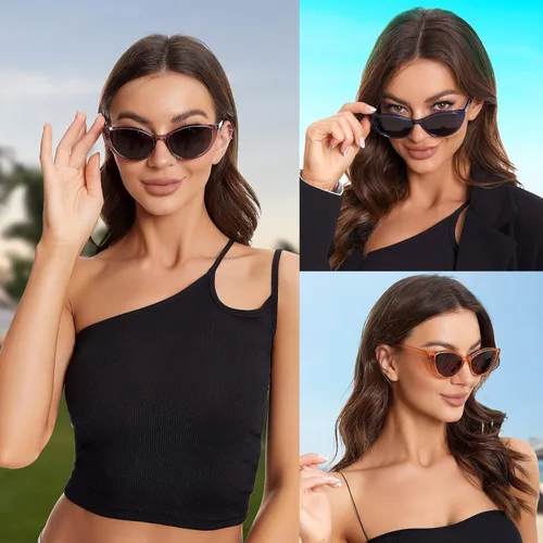 Vista 3 de Gafas de sol polarizadas retro de ojo de gato para mujer, gafas de sol vintage Y2K de moda VF2219