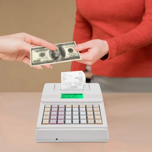 Vista 5 de Caja registradora pequeña, caja registradora electrónica de 40 W, sistema POS de registro blanco, caja registradora digital para pequeñas empresas