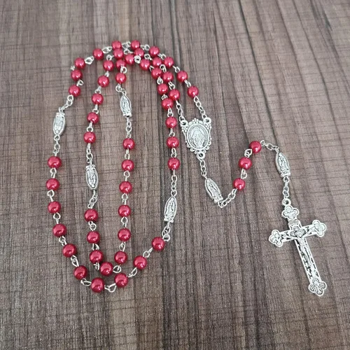 Vista 4 de Rnivida Collar de rosario de cuentas católicas con rosario de la Virgen María con crucifijo de Jesús, medalla de María milagrosa, rosario, regalos