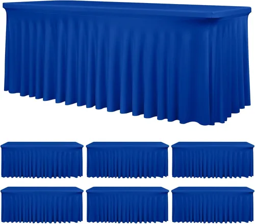 Vista 13 de fani Paquete de 2 faldas de mesa elásticas negras para mesa rectangular de 6 pies, manteles elásticos de elastano lavables con falda, mantel