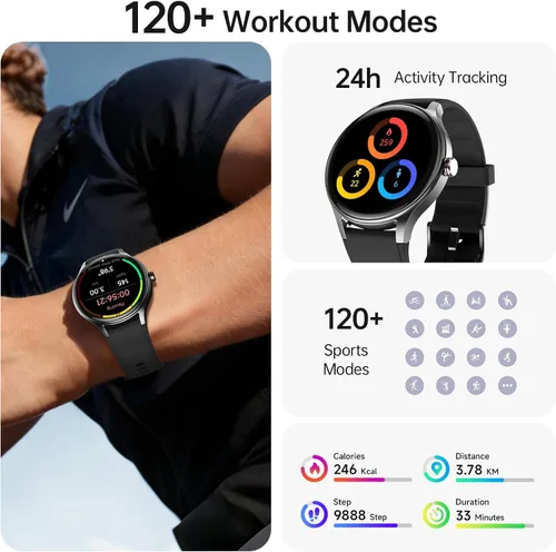 Vista 5 de Woneligo Reloj inteligente para hombre, AMOLED de 1.57 pulgadas, pantalla táctil, reloj de fitness para iPhone y Android, monitor de frecuencia
