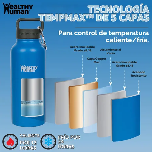 Vista 7 de Botella de agua saludable y humana, sin BPA, para deportes, viajes, de acero inoxidable, aislada