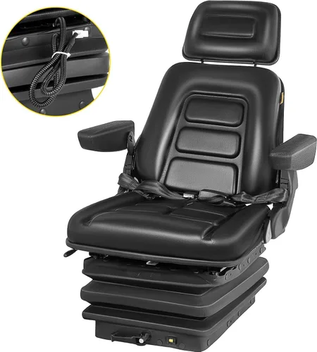 Vista 10 de VEVOR Asiento de suspensión con respaldo ajustable, reposacabezas y reposabrazos, asiento de carretilla elevadora con rieles deslizantes, plegable