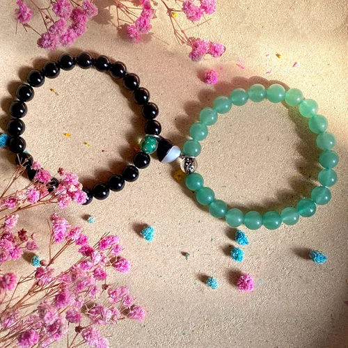 Vista 9 de Nifsun Juego de pulseras de cristal a juego para parejas, tobilleras de obsidiana, cuarzo rosa, jade, chakras, piedra natal, pulseras para mujeres