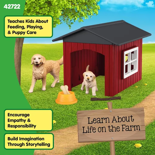 Vista 6 de Schleich Farm World - Juego de 6 piezas de perrera de juguete con Golden Retrievers para niños. Juguetes de animales de granja para niños y niñas.