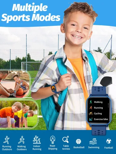 Vista 3 de Reloj Inteligente Butele para Niños, Reloj Inteligente para Niños de 4 a 16 Años con Modo de Sueño, 19 Modos Deportivos, Podómetro, Regalo de Azul