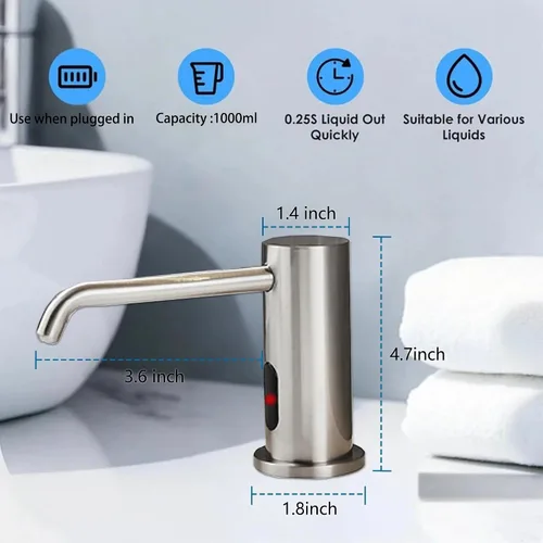 Vista 5 de Dispensador automático de jabón sin contacto para cocina y baño, dispensador de jabón eléctrico comercial integrado, sensores infrarrojos mejorados