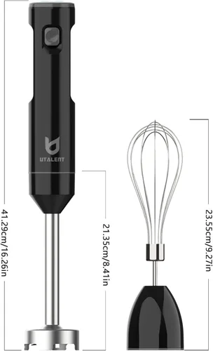 Vista 5 de UTALENT - Batidora de mano inalámbrica, mezcladora de inmersión de velocidad variable recargable de mano, con cable de carga USB-C, batidor