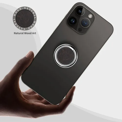 Vista 3 de Carveit Soporte de anillo para teléfono celular con diseño de madera maciza, soporte de metal compatible con iPhone 16 Pro Max 13 14 Galaxy S24