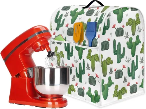 Vista 6 de doginthehole Cubierta para mezclador de pie con estampado de cactus, cubierta antipolvo de tela de poliéster con bolsillo, cubierta