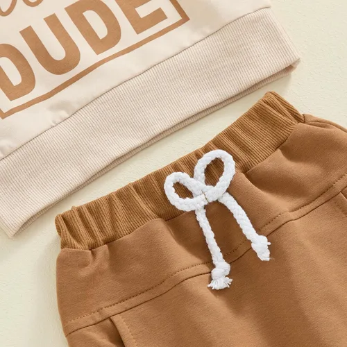 Vista 11 de Conjunto de 2 piezas de sudadera con estampado de letras y cuello redondo para bebé niño