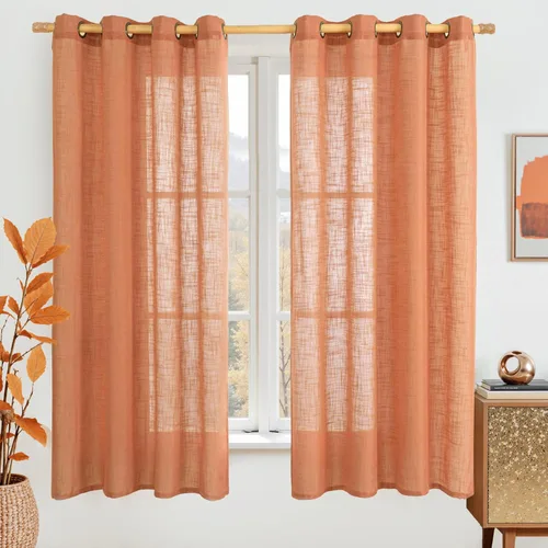 Vista 62 de LAMIT Cortinas de lino marrón caramelo para sala de estar, 84 pulgadas, de lino sintético, texturizado, filtrante de luz, paneles de privacidad
