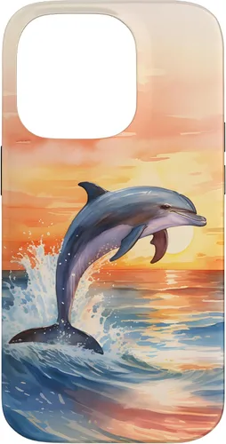 Vista 17 de Dolphin Jumping Sunset Over Ocean Watercolor Art Case for iPhone 17