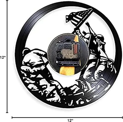 Vista 7 de Marines Raising The Flag On Iwo Jima Wwll Wall Art Reloj de pared Ww2 Bandera de Estados Unidos Contemporáneo Disco de vinilo Soldados Reloj Dia