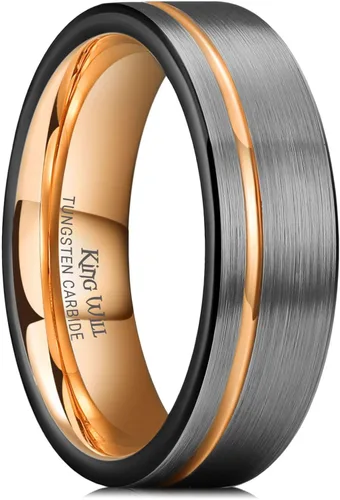 Vista 92 de King Will Anillo de boda de carburo de tungsteno para hombre con diseño de ranura, 6/7/0.315 in de ancho, acabado cepillado/pulido para hombre
