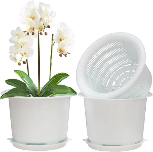 Vista 3 de Macetas de plásticos para orquídeas de 8 pulgadas con orificios, macetas decorativas para plantas con flores de interior y exterior, hierbas