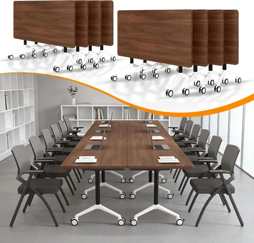 Vista 16 de Mesa de conferencias con tapa abatible, mesa modular plegable para sala de conferencias con ruedas, mesa de sala de reuniones con ruedas, moderna