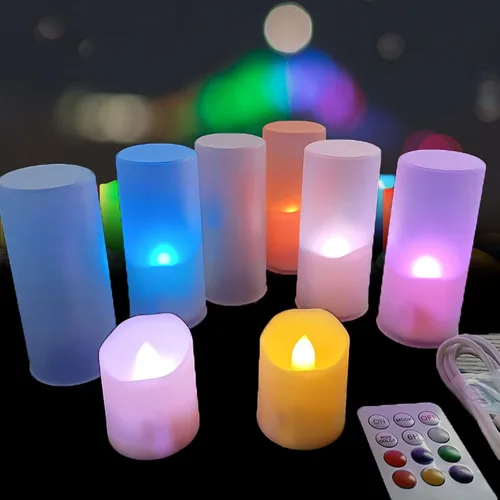 Vista 9 de Velas LED recargables con control remoto, 6 velas LED parpadeantes sin llama, velas de batería parpadeantes para decoración de Halloween, Navidad