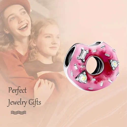 Vista 3 de Annmors Dijes de plata de ley 925 para pulseras, collares, monstruos de animales, oro rosa, cuentas, comida para mamá, con circonita cúbica 5A