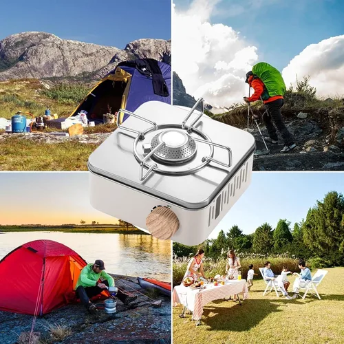 Vista 7 de Estufa de camping al aire libre, estufa de butano portátil, válvula de gas de acero inoxidable, estufa de propano para camping, barbacoa, picnic