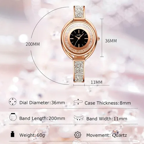 Vista 4 de RORIOS Reloj analógico de cuarzo para mujer, resistente al agua, reloj de pulsera de diamantes de pulsera de acero inoxidable para mujer