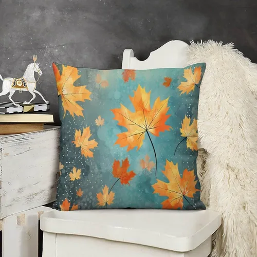 Vista 11 de Fundas de almohada de hojas de arce punteadas naranjas y amarillas, fundas de almohada de cosecha de temporada naranja cuadrado para sofá, sala