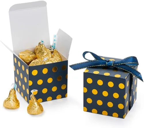 Vista 17 de AWELL Caja de dulces de regalo negra con puntos dorados a granel de 2 x 2 x 2 pulgadas con cinta para recuerdos de fiesta, puntos dorados, paquete