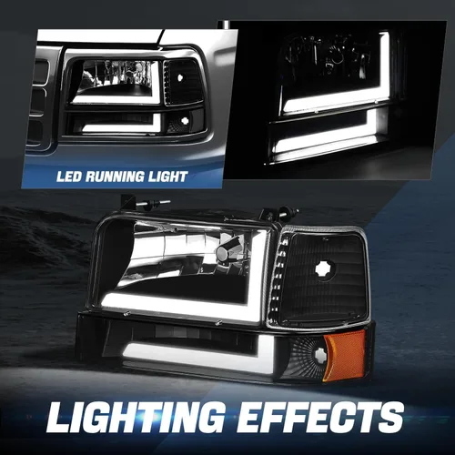 Vista 3 de Auto Dynasty Juego de Faros LED DRL 3D y Lámpara de Parachoques Compatible con Ford F-150 F-250 F-350 Bronco 1992-1996, Lado del Conductor