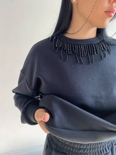 Vista 2 de 1 yarda blanca y negra larga con flecos de perlas de encaje con cuentas de borde de perlas borlas vestido de ropa borla flecos encaje decoración